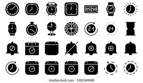 time date icon set solid style vector 