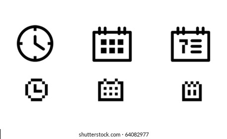 Time and date icons. Icons are aligned to pixel grid. This means that the images are prepared for use in small-sizes. Perfectly for the Web.