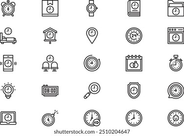 Time and date icons collection is a vector illustration with editable stroke.
