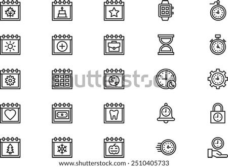 Time and date icons collection is a vector illustration with editable stroke.