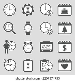 Time and Date Icons. Sticker Design. Vector Illustration.