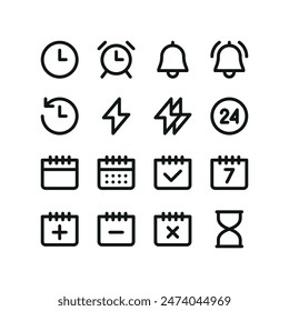 Time and date icons. UI isolated icons with editable stroke