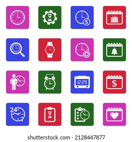 Time and Date Icons. White Flat Collection In Square. Vector Illustration.