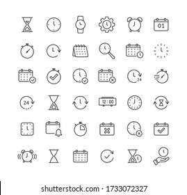 Hora y fecha - juego de iconos de línea con trazo editable. Diseño sencillo de la colección de esquema. Ilustración vectorial. 