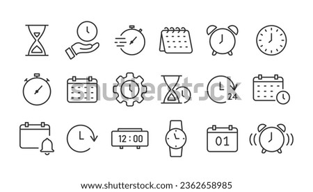 Time and date line icon set with editable stroke. Vector illustration.