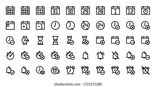time & date line icons pixel perfect bold stroke