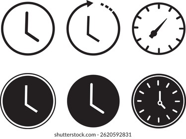 hora, data, local ícone de endereço definir modelo. Ícone de relógio em estilo de linha e plano na moda isolado em símbolo branco, ilustração vetor transparente