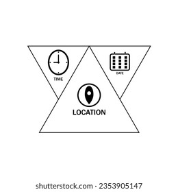 Hora, fecha, ubicación línea de concepto icono elemento simple vectorial arte