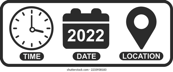 Time, date, location icon, management icon vector