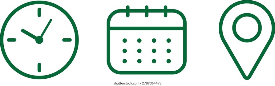 Time, date and location icon vector art illustration