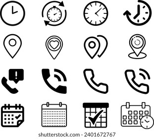 Time, date, and location icons in different shapes