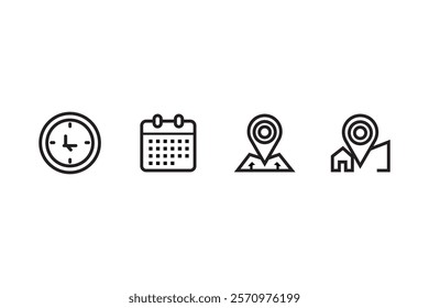 Time, Date, and Location Icons Set for Planning and Scheduling