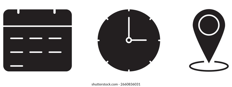 Símbolo de iconos de hora, fecha, ubicación o lugar. Moderno y moderno Vector. EPS 10