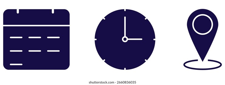 Símbolo de iconos de hora, fecha, ubicación o lugar. Moderno y moderno Vector. EPS 10