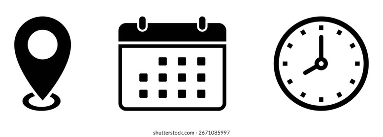 Time, date, location or place icons symbol. Trendy and modern vector illustration in flat style. EPS 10