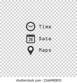 Time, Date, Maps, Vector illustration in dark color and transparent background (png)