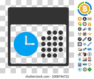 Time And Date pictograph with bonus bitcoin mining and blockchain graphic icons. Vector illustration style is flat iconic symbols. Designed for cryptocurrency websites.
