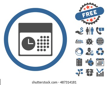 Time and Date pictograph with free bonus pictures. Vector illustration style is flat iconic bicolor symbols, cobalt and gray colors, white background.