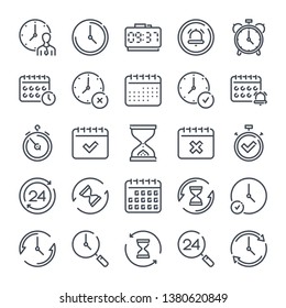 Time and Date related line icon set. Hour and Clock linear icons. Countdown and timer outline vector sign collection.