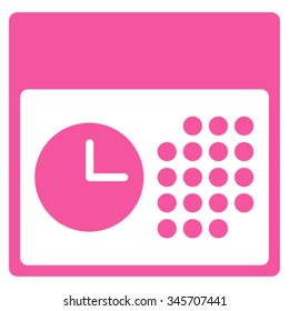 Time And Date vector icon. Style is flat symbol, pink color, rounded angles, white background.