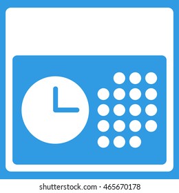 Time And Date vector icon. Style is flat symbol, white color, rounded angles, blue background.