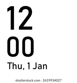 Time and date vector, New year time Day date month text vector for mobile screen. 1 January, vector illustration. 