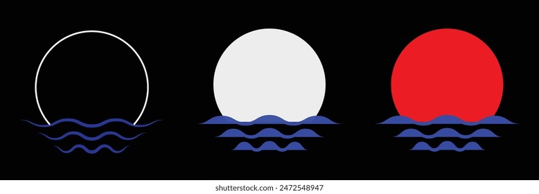 Time of the day signs. Rising and setting sun, crescent moon and stars, day and night time symbols. Vector illustration. Day and light thin light vector.