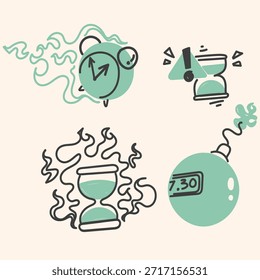 aviso de prazo e na ilustração de fogo para negócios ou infográficos relacionados em estilo de desenho desenhado à mão desenhos animados