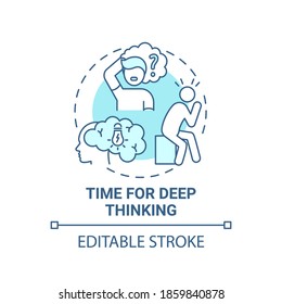 Time for deep thinking concept icon. Me time benefits. Inside thoughts analysing life. Mental health improving idea thin line illustration. Vector isolated outline RGB color drawing. Editable stroke