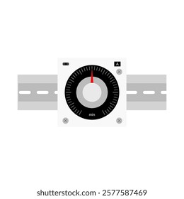 Time delay relay with din railing. Electrical panel components for delay function. Control, relay, range, active, automation, time, electro, learning, electricity. Vector