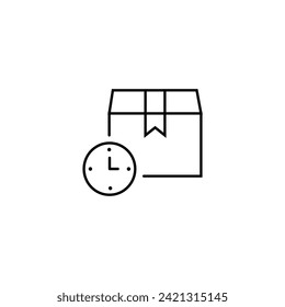 Time Delivery Line Icon. Parcel Box and Clock Fast Transportation Linear Pictogram. Timer Express Speed Shipment Outline Icon. Stopwatch and Package. Editable Stroke. Isolated Vector Illustration.
