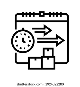 Zeiterlösebeschaffung Zeile Symbol Vektorgrafik. Lieferterminbescheid. isoliertes Kontursymbol