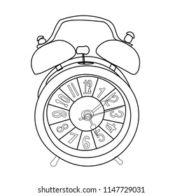 Time design. Alarm Clock Retro hand drawn cute art vector illustration. Vector illustration isolated on white background.
