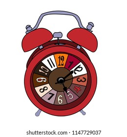Time design. Alarm Clock Retro hand drawn cute art vector illustration. Vector illustration isolated on white background.