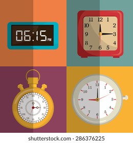 Zeitdesign auf buntem Hintergrund, Vektorillustration.