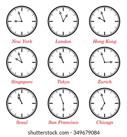 Time difference in major worlds financial centers. EPS10