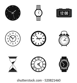 Time dimension icons set. Simple illustration of 9 time dimension vector icons for web