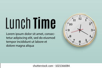 
It's time to dine. Office wall clock. Template design in large size. A layout for branding and advertising isolation. A beautiful and original timer on a transparent background. Vector illustration.