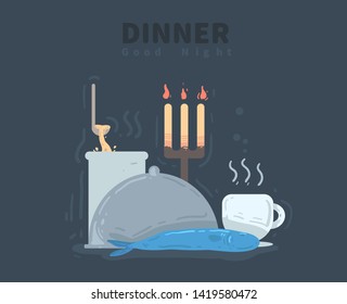 time for dinner . good night card . dinner vector illustration
