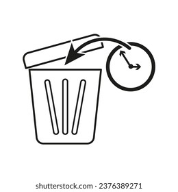 Time to dispose of the spoiled product icon. Trash can and clock, container bin for trash icon. Expiration date has expired symbol. Vector illustration. EPS 10.