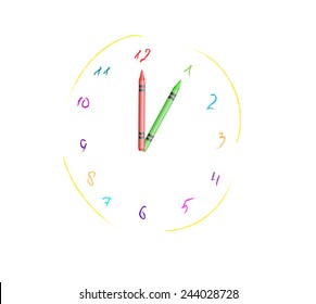 time to draw, clock drawing by children, element for school design for kids, 