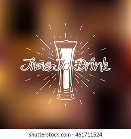 Time to drink. Beer glass. Vector illustration. 
