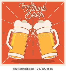 Time to drink beer poster Vector illustration