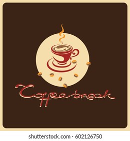 Time to drink coffee. Hand drawn typography lettering phrase. Coffee-break on the black chalkboard background. Fun calligraphy for typography greeting and invitation card or t-shirt print design.