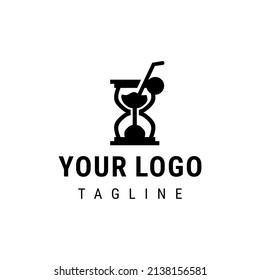 time to drink, juice glass inside hourglass, vector illustration icon