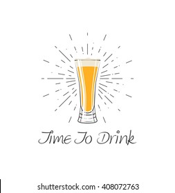 Time To Drink - Lager Light Beer Glass. Vector Illustration. Beer bottle. Beer mug. Brewery beer