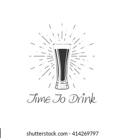 Time To Drink - Lager Light Beer Glass. Vector Illustration. Beer bottle. Beer mug. Brewery beer. Alcohol glass beer. Brewery. Beer glasses. Beer brewery label. Beer glass. Brewery alcohol bar menu. 