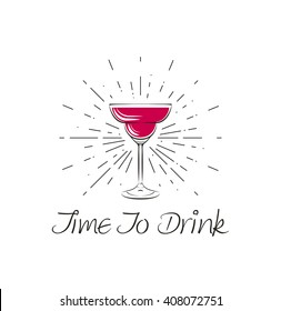 Time To Drink - Vermouth Cocktai Glassl . Vector Illustration
