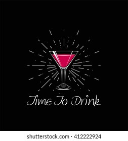 Time To Drink - Vermouth Cocktail Glass . Vector Illustration