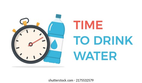 Time to drink water concept - water bottle with stopwatch, vector eps10 illustration